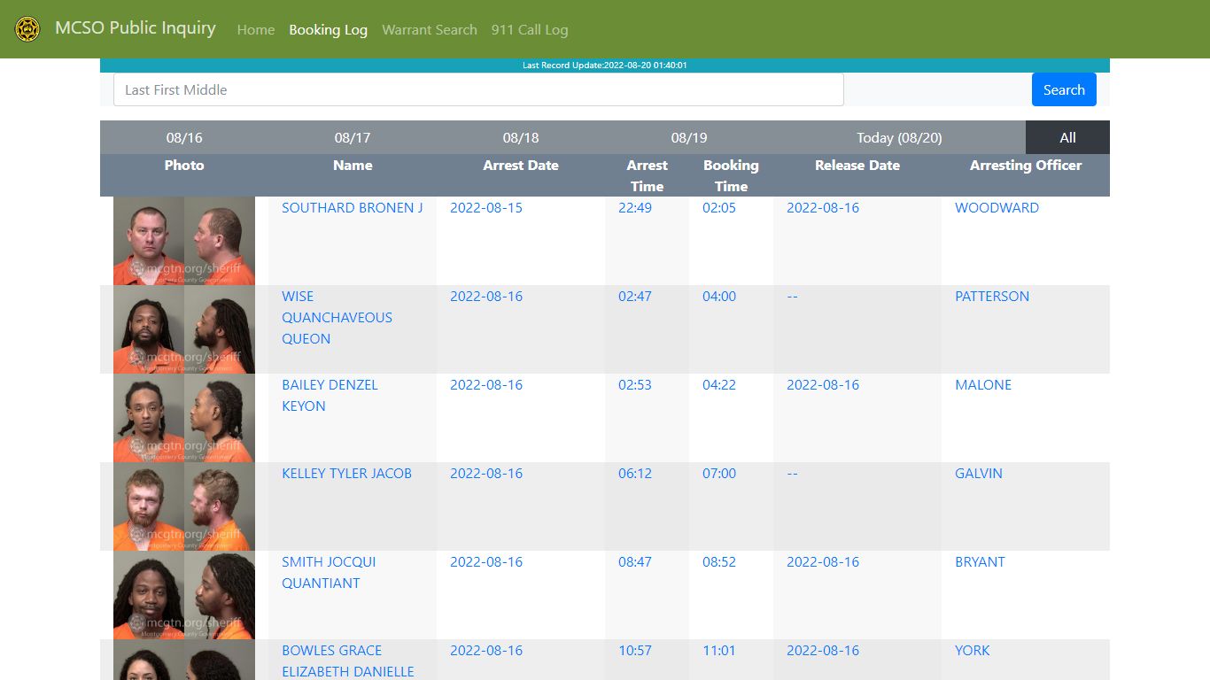 MCSO Public Inquiry: Booking Log - api.mcgtn.org